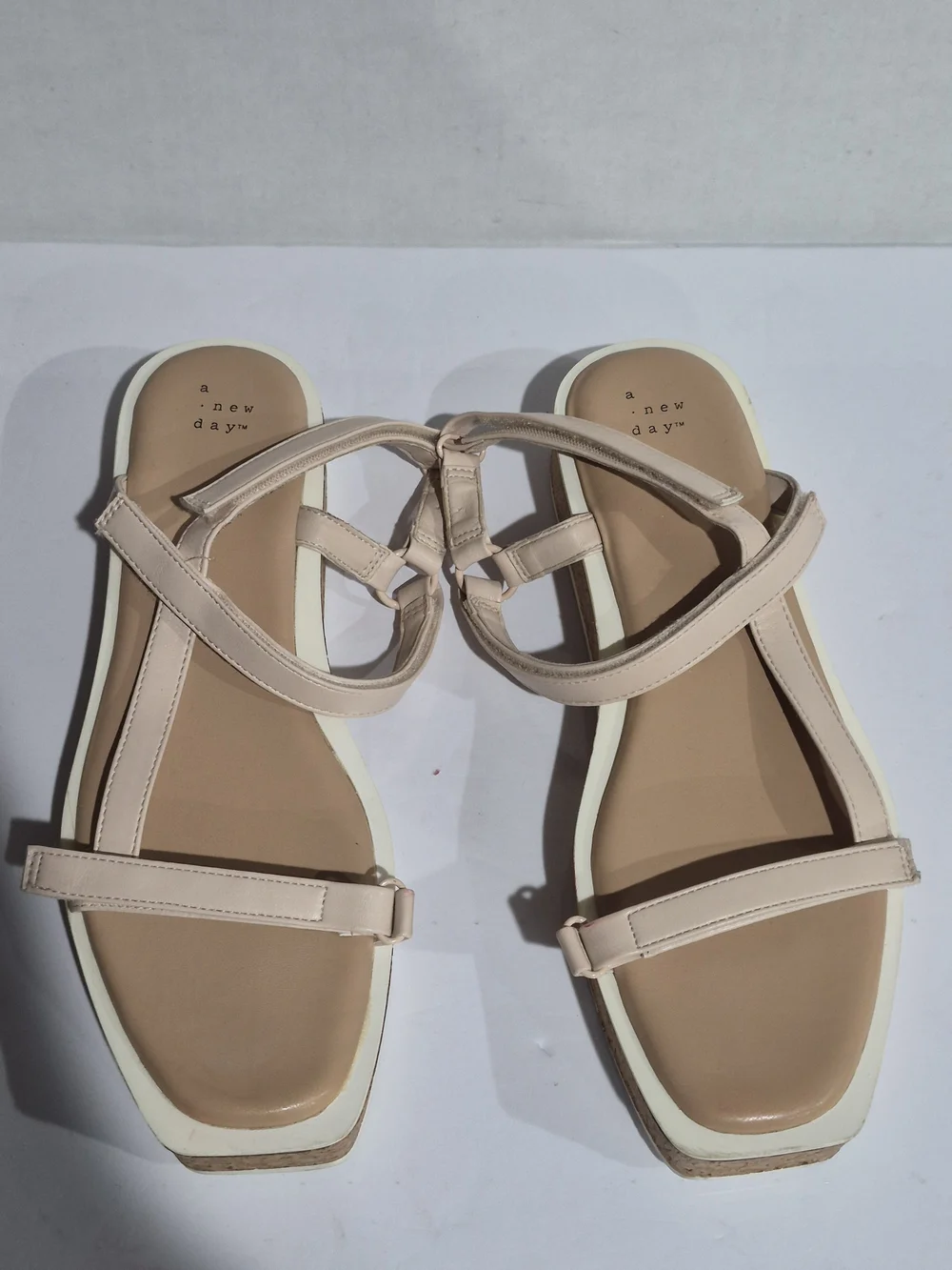 a new day Women's Cream Strappy Flat Sandals Size 10